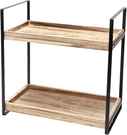 MIUUIPI Standregal Badezimmer Organizer, Badezimmer Regal Holz mit Metallgestell, Feuchtigkeitsgeschützt Holzregal, Multifunktionales Gewürzregal, für Küche, Wohnzimmer, Schminktisch