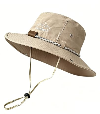 JFAN Sombrero de Pescador Hombre Mujer Sombrero de Sol con ala Ancha Plegable Gorro Senderismo Safari Impermeable Caqui