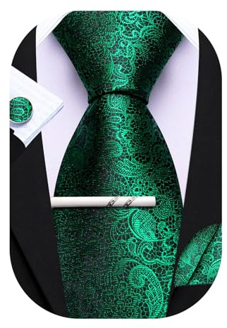 Barry.Wang Herren Seiden-Paisley-Krawatten mit Taschentuch Manschettenknopf Krawattenset Feierliche Hochzeit 3PCS