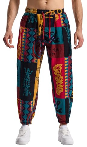 MakingDa Pantaloni larghi hippie da uomo, in cotone, per yoga, tempo libero, harem, con risvolto, hippy, Z-4, M