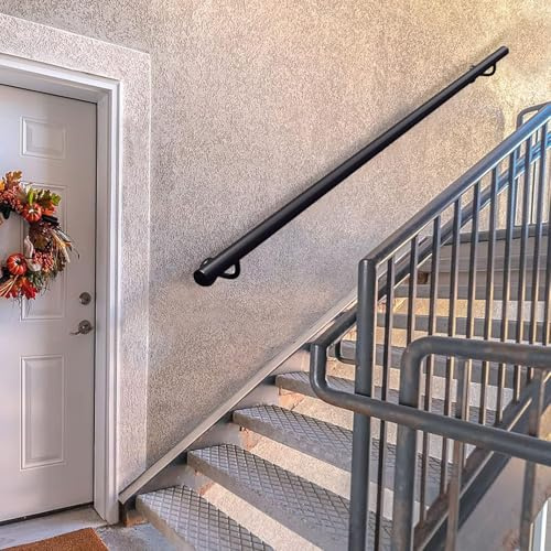 Gaommini Ringhiera per Scale in Ferro battuto da 30 cm a 600 cm, corrimano per Scale Bagno, corridoio, terrazza, ringhiera per Scale, Esterno, Interno/Nero(450cm)