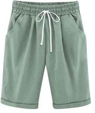 Mädchen Shorts Knielang Hoch Taillierte Casual Junge Sommershorts Bequeme Kurze Hose mit Kordelzug Einfarbig Leicht Shorts für Frauen Strand Resort (Green, 12-13 Years)