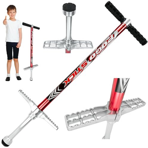 Merkan Pogo Stick, Springspringstange, Gummigriffe, Kinder, 5+, Gewicht bis 70 kg (Rot)
