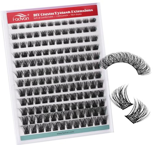 FADVAN Short Eyelash Clusters, 144PCS Volume Natural D-Curly Eyelash Extension, Reusable Artificial Eyelashes 8-16mm DIY Lash Clusters Extensions