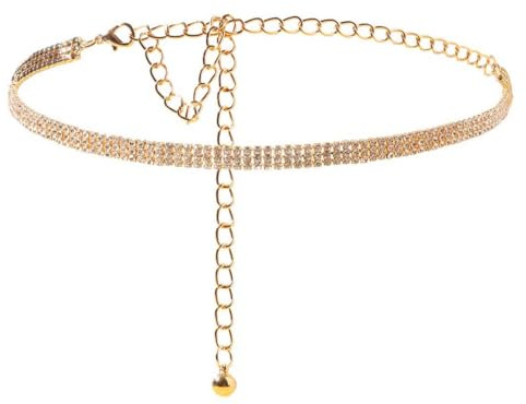 LKJAUOZ Cintura con Strass Brillantini Glitter per Donna, Cintura a Catena in Cristallo per Vita, Elegante per Abito da Sera (Oro)