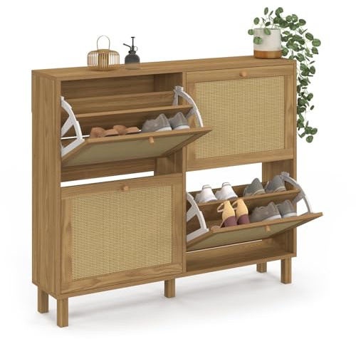IDMarket – Mueble para zapatos de 20 pares HANAE 4 puertas efecto natural