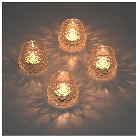 YoHyien Set of 4 Glass Tea Light Candle Holders, Clear Tealight Holders for Table Centerpiece, Votive Candle Holders for Christmas, Wedding, Birthday Party, Home Decor (Pinecone)