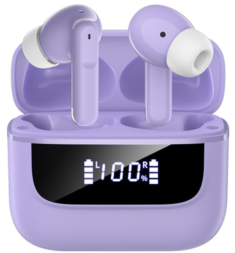 Wireless Earbuds, Bluetooth 5.4 In Ear Headphones HiFi Stereo Deep Bass Ear Buds 6 Mic ENC Noise Cancelling Clear Calls 48H Playtime Earphones LED Power Display IPX7 Waterproof, for Android iOS Purple