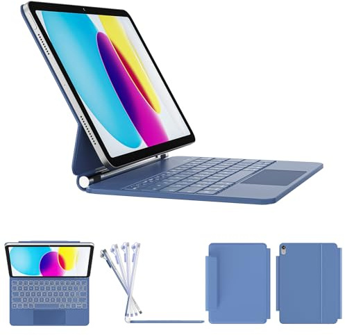 RAYMCRAFT Coque Clavier pour iPad (A16) 11e/10e Génération, Magic Keyboard pour iPad A16 2025/10e 10.9, Rétroéclairage 11 Couleurs, Support Magnétique, Smart Trackpad, Boucle pour Stylet, Bleu Foncé