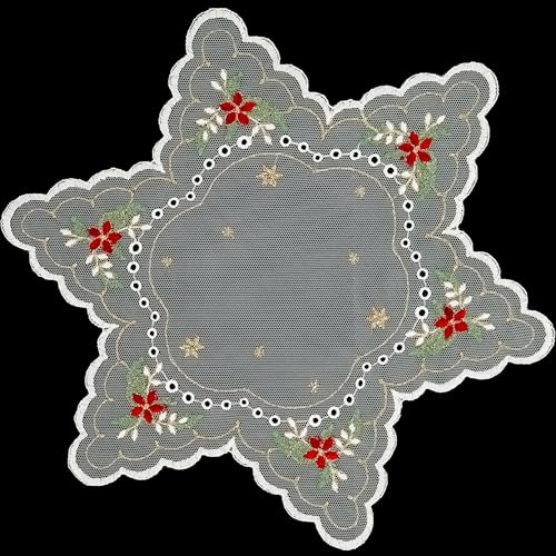 Tischdecke Weihnachten Deckchen Tüll Weiß Weihnachtsdeckchen Stickerei Rot Grün Gold Waschbar Made in Germany (30 cm Stern)
