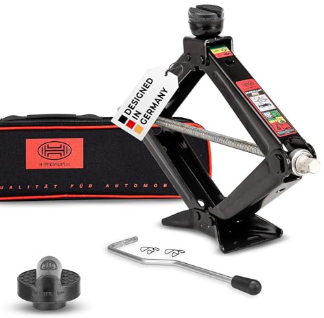 HEYNER® Wagenheber, 2 t Set, für Audi passende Gummiauflage | Scherenwagenheber, 360° drehbar, Hubhöhe 110-452mm, inkl. Tasche, TÜV Rheinland zertifiziert, GS geprüft