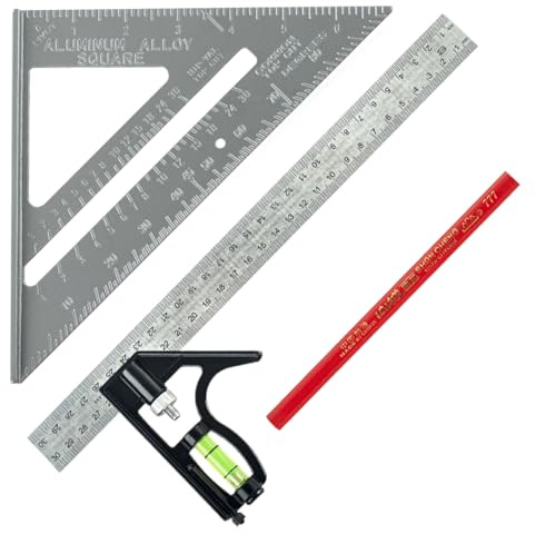 2Pcs Speed Square Set Carpenters Square 12 Inch Combination Squares with Spirit Level, Aluminum 45/90 Degree Marking, Precision Speed Square Set for Woodworking Angle Measurement