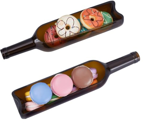 UNICRAFTALE 2pcs Wine Bottle Serving Traies Glass Wine Pot Planter Unique Cheese and Cracker Tray Decorative Serving Trays for Home Decor Indoor Desktop Decoration 32x7.2x5.5cm