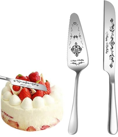 Tårtserveringsset, rostfritt stål kakfat – kakskärare med vintage-gravyr i rostfritt stål | vackert graverad tårtskärare och tårtspade, souvenirer för brudparet