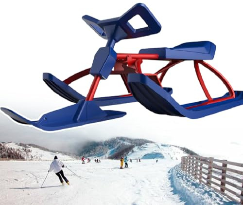 Sushangmao Ski Sled, Snow Racer Sled, Ski Sled Slider Board For Adults And Children, With Steering Wheel & Twin Brakes, Heavy Duty Snow Slider Board For Winter Sports, 220 Lbs Load Capacity A