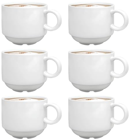 UNIQUE HOME LIVING Coffee Cups White Porcelain Mugs Set of 6, 200ml Coffee and Tea Cups, Drinkware for Espresso, Latte, Cappuccino, Hot Beverages, Office, Home, Cafe, Microwave and Dishwasher Safe