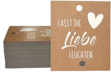 50x Anhänger Hochzeit für Wunderkerzen & Knicklichter - Lasst die Liebe leuchten Kraftpapier Etiketten Vintage - Hochzeitsdeko, Gastgeschenke & Hangtags für den Hochzeitstanz