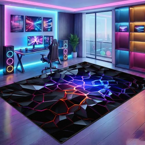 Murzoeky Teppich Gamer-Zimmer Jugendzimmer Wohnzimmer Gaming-Setup 200 x 300 cm, Gaming Teppich, rutschfest Kristall-Samt Gamer Teppich, Gaming Zimmer Deko für Jungen