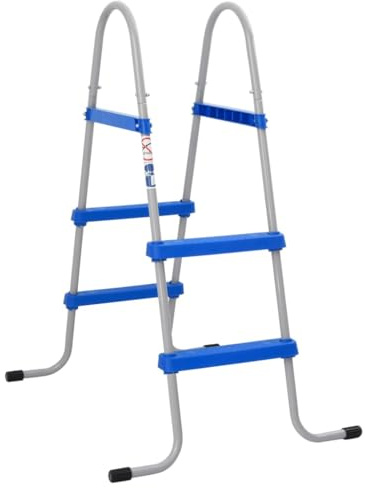 Runheo Escalera de piscina para piscinas elevadas, 84 cm de altura, estructura de acero estable con peldaños de plástico antideslizantes, acceso seguro a ambos lados para jardín, piscina y jacuzzi