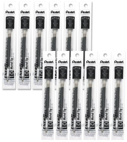 Pentel LR10-A Nachfüllmine für EnerGel Gelroller, Kugeldurchmesser 1,0 mm = Strichstärke 0,5 mm, 12 Stück, schwarz