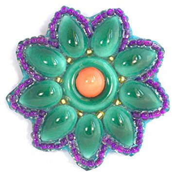 Broche Fleur Orange et Vert en Porcelaine et Perles de Verre - Bijou Fantaisie