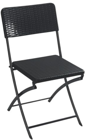 Perel Klappstuhl, klappbar, wetterfest, Rattan-Optik, maximal 300 kg, Schwarz, Stabiler Balkonstuhl, Gartenstuhl, Outdoor faltbar und bequem