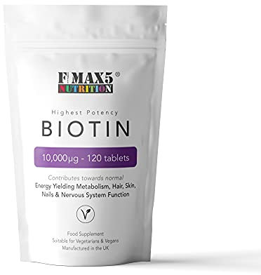 Biotin Hair Growth Supplement, 30-365 Tablets (1 Month to Full Year Supply) Biotin 10,000mcg by FMax5 Supplements (120)