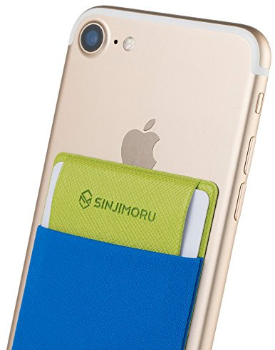Sinjimoru Mobile Phone Card Case for Credit Cards & Cash, Slim Wallet Smartphone Card Holder for Stick-On ID Card Holder for iPhone and Android. Sinji Pouch Flap Blue