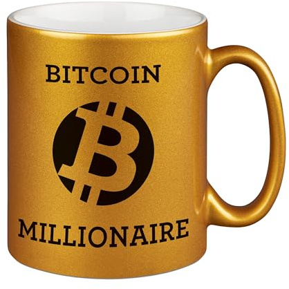 Bitcoin Tasse mit Spruch Bitcoin Millionaire - BTC HODL Merch -Goldtasse - Kaffeetasse beidseitig bedruckt Etherum - Blockchain - ETH - Geschenk für Fan
