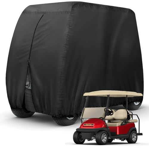 Golf Cart Cover 4 Passenger Heavy Duty, 420D Waterproof Golf Cart Covers Extended Roof Compatible with EZ GO Club Car Yamaha Golf Carts, Outdoor Dustproof 4 Seat Club Car Cover (Up to 112 Inch)