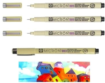 PIGMA MICRON Sakura 005 (0.20mm) Filzstifte, Schwarz, 3 Stück UND 1 PCS 003 und 1 carte offert
