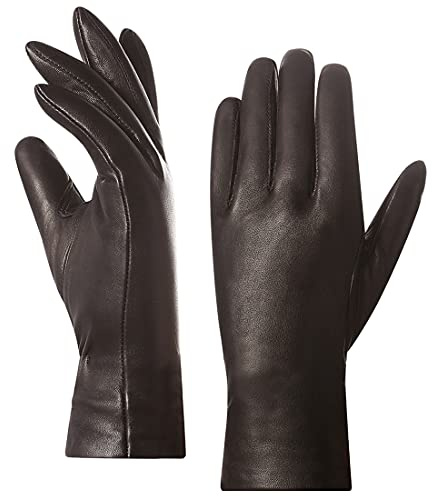 Harssidanzar Guanti invernali in pelle da donna, Donna In Pelle Italiana Con Finitura Vintage Foderato In Cashmere GL006, Marrone, L