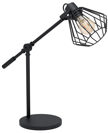 EGLO Tischlampe Tabillano 1, 1 flammige Tischleuchte Vintage, Industrial | Retro, Nachttischlampe aus Stahl, Wohnzimmerlampe in Schwarz, Lampe mit Schalter, E27 Fassung