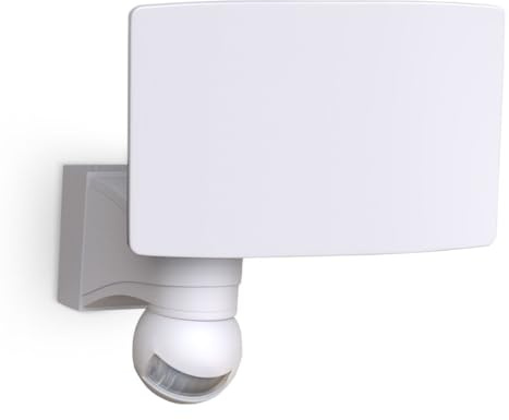B.K.Licht - Aussenlampe mit Bewegungsmelder, Dämmerungssensor, schwenkbar, Wandlampe, Wandleuchte aussen, LED Strahler außen, Außenleuchte, Außenwandleuchten, Außenbeleuchtung, 21,7x17,6x18 cm, Weiß