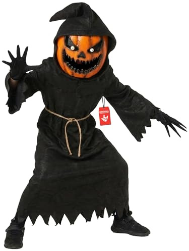 Morph Kids Pumpa Liemannen Kostym Barn - Läskig Svart Halloweendräkt med Pumpamask för Pojkar & Flickor
