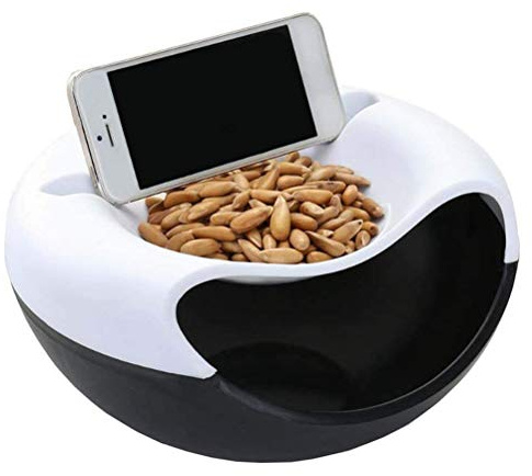 TBEONE Snacks Aufbewahrungsbox für Obst, Pistazien, Sonnenblumenkerne Teller-Organizer Doppelschichtige Lazy Snack Bowl mit Handyhalter