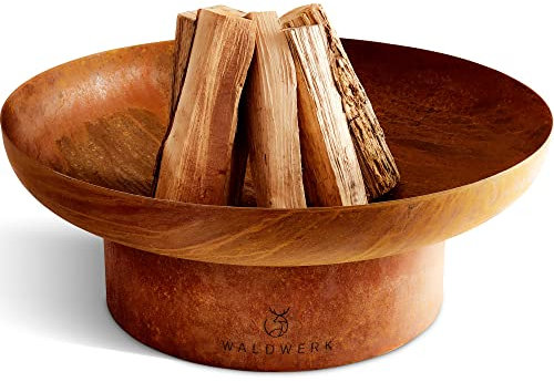 WALDWERK Design Braciere da Giardino - Braciere da Esterno - Ciotola del Fuoco in acciaio spesso 2 mm - Braciere da 78 cm con moderna finitura in patina di ruggine