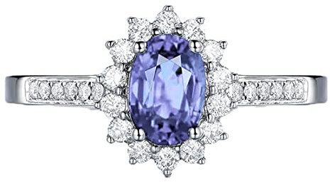 Gualiy Ring Zirkonia Silber 925, Damenringe Hochzeit Blume mit Oval Form Lavendel Lila Zirkonia Ring Größe 63 (20.1)