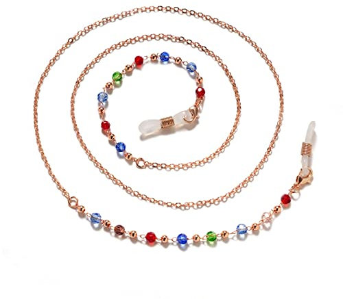 DNLKWGO Trendige Brillenkette Sonnenbrillenband Halter Kristall Lesebrille Halter für Frauen, rose gold, Einheitsgröße