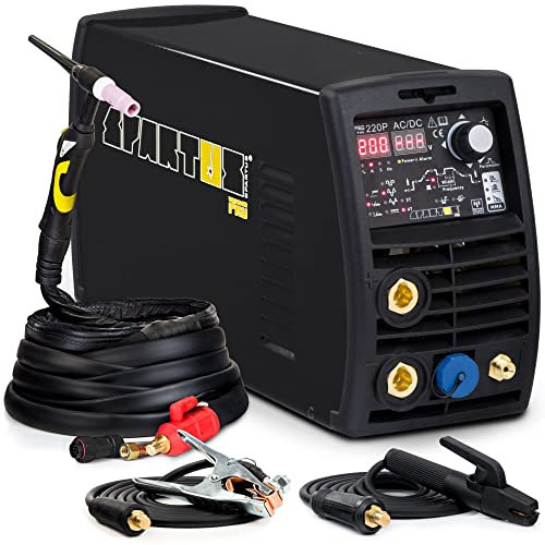 Spartus ProTIG 220P AC/DC - 200 A WIG Schweißgerät AC DC 230 V - MMA - 2T/4T, HF-Zündung, Auswahl der Wellenform, Pre Flow und Post Flow, Fernsteuerung - IGBT-Technologie, Set: Solo