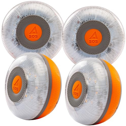 FLASH LED SOS 4 Stück Notfalllicht V16 zugelassen, DGT 3.0 Pflicht, SIM-Karte und Datendienst bis 2038, Magnetfuß, wasserdicht und staubdicht, IP54