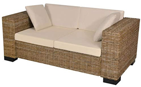 Yolola gartensofa 2 sitzer Rattan Sofa Rattan-Lounge Garten Lounge Sofa 2er Garten-Sofa Outdoor Lounge Sessel Rattan Gartenmöbel mit Polstern Natürliches Rattan -Braun-2-Sitzer