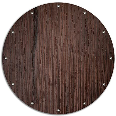 Wallario rundes Outdoor-Poster für Garten oder Balkon Holz-Optik Textur dunkelbraunes Holz, Motivbanner 90 cm Durchmesser
