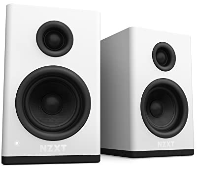 NZXT AP-SPKW2-UK Relais PC Gaming Enceintes de Bureau – Design de Style étagère – 80 W – Gamme Dynamique élevée – Tweeters à dôme en Soie – Woofers en Fibre de Verre MDF – Blanc
