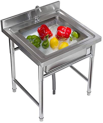 Freistehendes Edelstahl Gewerbliche Spüle mit Wasserhahn, Mehrzweckwaschbecken Einzelschüssel Wäschewanne für Innen und Außenküche, Restaurant, Garage