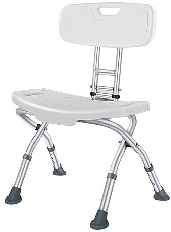 X&Z-XAOY Zusammenklappbarer Duschstuhl Mit Rückenlehne Und Griffen Antirutsch-Badestühle Verstellbar Badewannenhocker Aus Aluminium Rutschfester Sitz Mit Entwässerungslöchern