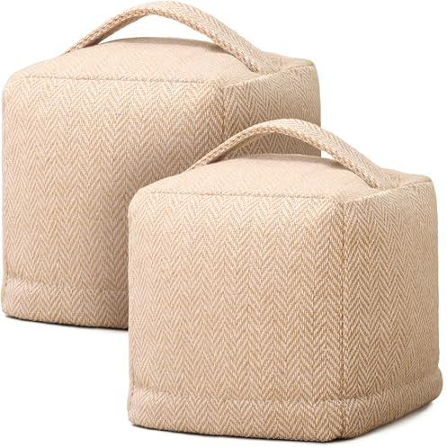 Praknu 2 Türstopper Boden Sack - Extra schwer 1Kg (12cm Hoch) - Rutschfester Tür Stopper mit Waschbarem Bezug, Tragegriff - Door Stopper für Haus & Büro - Bodentürstopper Stoff - Door Stop (Beige)