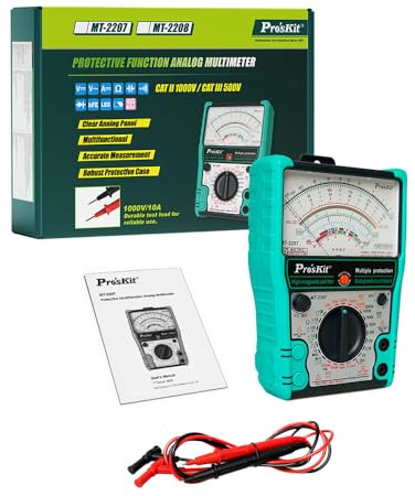 Pro'sKit MT-2207 Multimetro analogico con funzione protettiva Risposta rapida Misurazione multifunzionale accurata Custodia protettiva robusta 1000V/10A Cavo di prova (MT-2207)