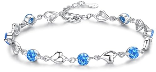 Aucuu 925 Silver Damarmband, Kärlekshjärta Armband Silver med 5A Sparkle Zirkon, Smycken till Kvinnor Flickor Mors Dag Jul, damarmband