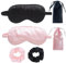 KEYRI 4 Stück Schlafmaske Frauen, Augenmaske Seiden Schlafmas Schlafbrille Herren Hautfreundlich Ultraweiche Schlafbrille Tragbare Augenmaske mit Gummibänder für Schichtarbeit (Schwarz und Rosa)